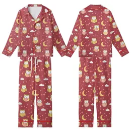 Family Matching Pajamas: Whimsical Sleeping Owls & Starry Night Print - Soft Poly Spandex Set Kid Satin Pajamas Set