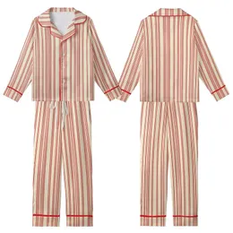 Family Christmas: Cream & Red Triple Vertical Stripe Polyester Spandex Pajamas Set Kid Satin Pajamas Set