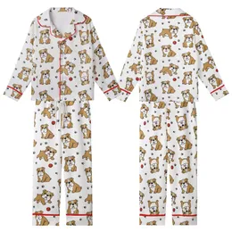 Bulldog Lover Pajamas: Playful Fawn Cartoon Dog All-Over Print Cozy Sleep Set Kid Satin Pajamas Set