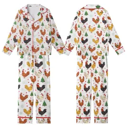 Whimsical Chicken & Christmas Lovers Illustrative Poultry Pattern with Festive Santa Hats, Green Garlands, & Red Stars Kid Satin Pajamas Set