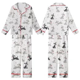 Miniature Schnauzer Lover: Cheerful Cartoon Gray Dog All-Over Print Pajama Set Kid Satin Pajamas Set
