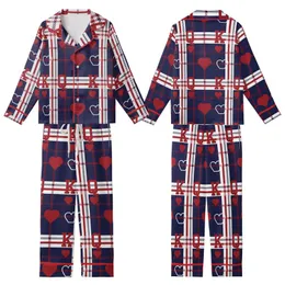 Couples' King Queen Heart Plaid Pattern Cotton Flannel Sleep Set Kid Satin Pajamas Set