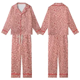 Women's Gentle Skin Loungewear: Rustic Terracotta Wildflower Print Bamboo Cotton Kid Satin Pajamas Set