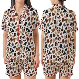 Women's & Family Playful Cow Print Pajamas: Organic Spot & Moo Face Silky Sleep Set Satin Short-Sleeve Pajamas Set
