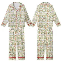 Childlike Aesthetic Adorers' Whimsical Hand-Drawn Teddy Bear Cottage Pattern: Light Brown, Pale Yellow on Creamy Off-White Kid Satin Pajamas Set