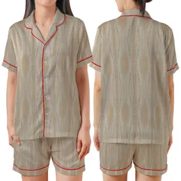 Women's Minimalist Ribbed Loungewear: Oatmeal Knit Texture Design Set Satin Short-Sleeve Pajamas Set
