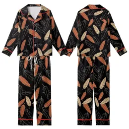 Women's Black Real Ostrich Feather Trim Full Length Polyester Blend Pajama Set Kid Satin Pajamas Set
