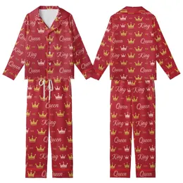 Royal Style Enthusiasts' Ruby Red King Queen Crown Matte Gold Rose Gold Script Seamless Pattern Kid Satin Pajamas Set