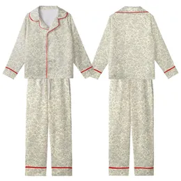Women's Creamy Yellow Slate Grey Botanical Etching Rose Peony Butterfly Vine Pattern Kid Satin Pajamas Set