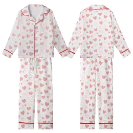 Women's White Crinkle Muslin Pajamas: Pink Heart Pattern - Organic Cotton 3-Piece Set Kid Satin Pajamas Set