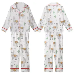 Llama Lover Pajamas: Whimsical Light Grey Llama & Pastel Cactus Pattern Kid Satin Pajamas Set