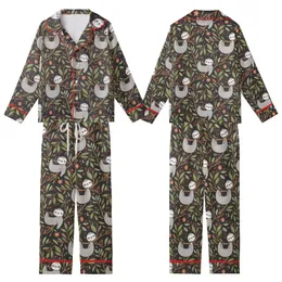 Sloth Lover Pajamas: Whimsical Forest Sloths & Foliage Pattern -  Sleep Set Satin Short-Sleeve Pajamas Set