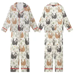 Sloth Lover's Cute Cartoon Sloths & Jungle Leaves Canvas Footwear Kid Satin Pajamas Set