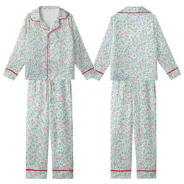 Women's Elegant Floral Pajama Set: Sky Blue Ditsy Wildflower, Open Front Ruffle Top & Pants Kid Satin Pajamas Set
