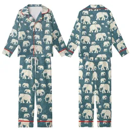 Women's Stylized Cream Elephant Pajamas: Desaturated Teal Paisley Sleep Set Kid Satin Pajamas Set