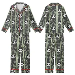 Panda Lover's Loungewear: Adorable Cartoon Panda Faces & Sage Green Bamboo Sleep Set Kid Satin Pajamas Set