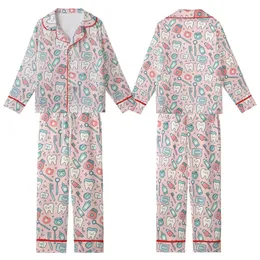 Women's Dentist Pajamas: Cute Pastel Pink Dental Tools & Happy Teeth Pattern Sleep Set Kid Satin Pajamas Set