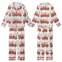 Farm Lover Christmas Sleep Set: Watercolor Santa Farm Animals & Vintage Red Trucks Kid Satin Pajamas Set
