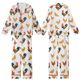 Farmhouse Charm: Vibrant Storybook Roosters, Pecking Hens, Red Combs & Teal Tails  Garment Kid Satin Pajamas Set