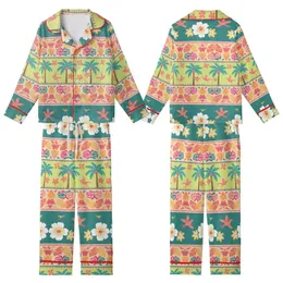 Bohemian Tropical Oasis: Vibrant Teal Coral Palm Tree & Exotic Bird Foliage Kid Satin Pajamas Set