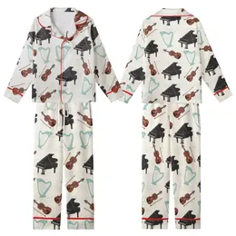 Music Lover's Whimsical Black Grand Piano Brown Violin Teal Harp Musical Notes Design Kid Satin Pajamas Set
