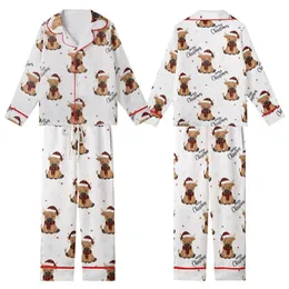 Women's Rustic Festive Highland Cow Buffalo Plaid Santa Hat & Snowflake Kid Satin Pajamas Set