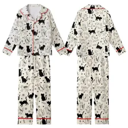 Feline Fanatics Whimsical Black Striped Silhouette Cats Cream Background Everyday Wear Kid Satin Pajamas Set