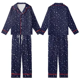 Stargazer's: Scattered White Celestial Pattern Deep Midnight Blue Wearable Kid Satin Pajamas Set