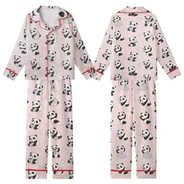Panda Lover's Pastel Pink Dreamscape: Cute Sleepy Cartoon Panda Moons & Stars Pattern Kid Satin Pajamas Set