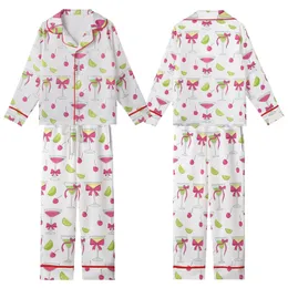 Cocktail Lover's Whimsical Pink Bowed Martini, Margarita & Lime Pattern Kid Satin Pajamas Set
