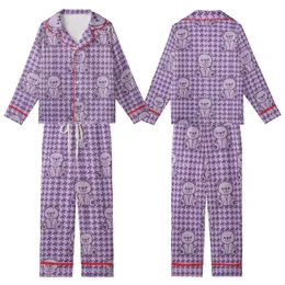Whimsical Bear Fan: Lavender Geometric Houndstooth Violet Sitting Bear Design Kid Satin Pajamas Set