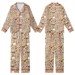 Coffee Lover's Whimsical Cafe & Sweet Treats Pattern Cozy Loungewear Kid Satin Pajamas Set
