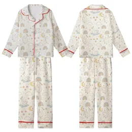 Whimsical Dreamer's Goose & Moon Cloud Play Pattern - Cozy Textile Item Kid Satin Pajamas Set