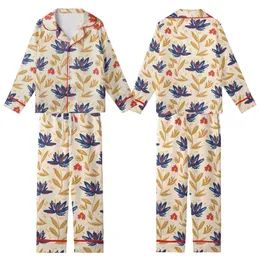 Artistic Spirit: Indigo Floral Botanical Art on Creamy Beige Painterly Motif Kid Satin Pajamas Set