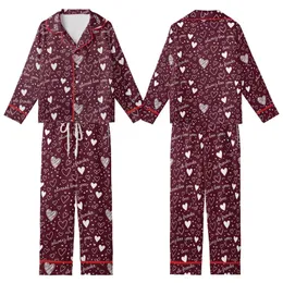 Romantic Hearts: Deep Maroon White Hand-Sketched Hearts & Eternal Love Script Scattered Design Kid Satin Pajamas Set