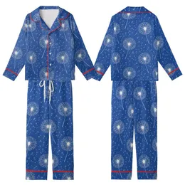 Dandelion Spirit: Flowing White Seeds Delicate Heads Royal Blue Wearable Design Kid Satin Pajamas Set
