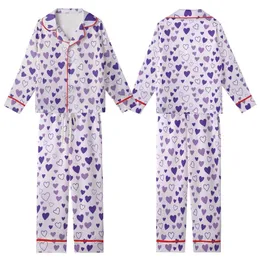 Sweetheart's Playful Lavender Purple Hearts All-Over Wearable Design Kid Satin Pajamas Set