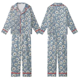 Nature-Inspired Delicate White Floral Pattern on Muted Blue-Grey Wearable Kid Satin Pajamas Set