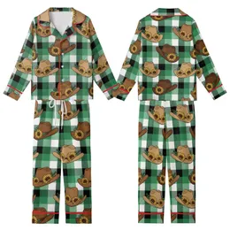 Rustic Western Charm: Cowboy Hats, Yellow Sunflowers - Emerald Green Tartan Plaid Pattern Kid Satin Pajamas Set