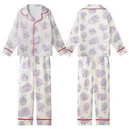 Dreamy Lavender Bears: Soft-Edged Amorphous Pastel Pattern with Outline Teddies - Creamy Off-White Comfort Piece Kid Satin Pajamas Set
