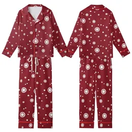 Modern Style: Deep Cranberry Red Organically Scattered Varying-Size White Circles Sweater Kid Satin Pajamas Set
