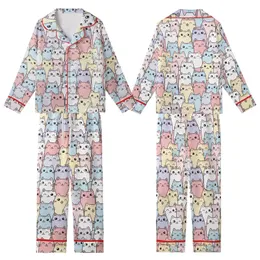 Feline Fanatic's Whimsical Cat Pattern - Dusty Rose Pastel Adornment Kid Satin Pajamas Set