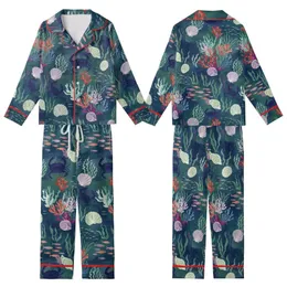 Ocean Explorer's Vibrant Underwater Marine Scene with Stylized Shells & Fish Wearable Art Kid Satin Pajamas Set