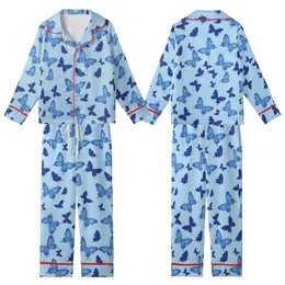 Nature Lover's Multitude of Indigo & Royal Blue Butterflies Dynamic Flight Wearable Art Kid Satin Pajamas Set