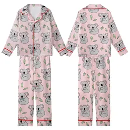 Koala Lover's Playful Grey Cartoony Koalas Pink & Blue Bowties Pastel Pink Eucalyptus Pattern Kid Satin Pajamas Set