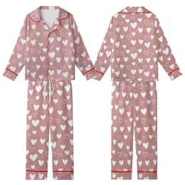 Whimsical Dreamer: Dusty Rose Scattered White Hearts Outline Design Satin Short-Sleeve Pajamas Set