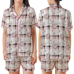 Gentle Plaid: Sweet Dreams Hearts & "Good Night" Text Design in Pink, Black, White, Charcoal Grey Satin Short-Sleeve Pajamas Set