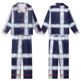 Timeless Style: Deep Navy White Light Blue Grey Geometric Tartan Plaid Wearable Textile Kid Satin Pajamas Set