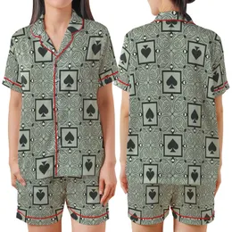 Classic Heritage Motif: Greek Key Acanthus Heart Spade Pattern - Sage Charcoal Decorative Fabric Satin Short-Sleeve Pajamas Set