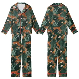 Nature Lover's Vintage Forest Green Jungle: Orange Black Tiger Leopard & Butterfly Motif - Unique Design Kid Satin Pajamas Set